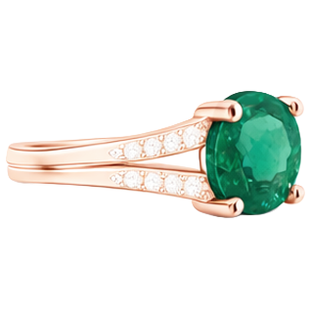 Round Hidden Halo Green Emerald & Natural Earth Mined Diamond ( Not Lab Grown ) Engagement Ring