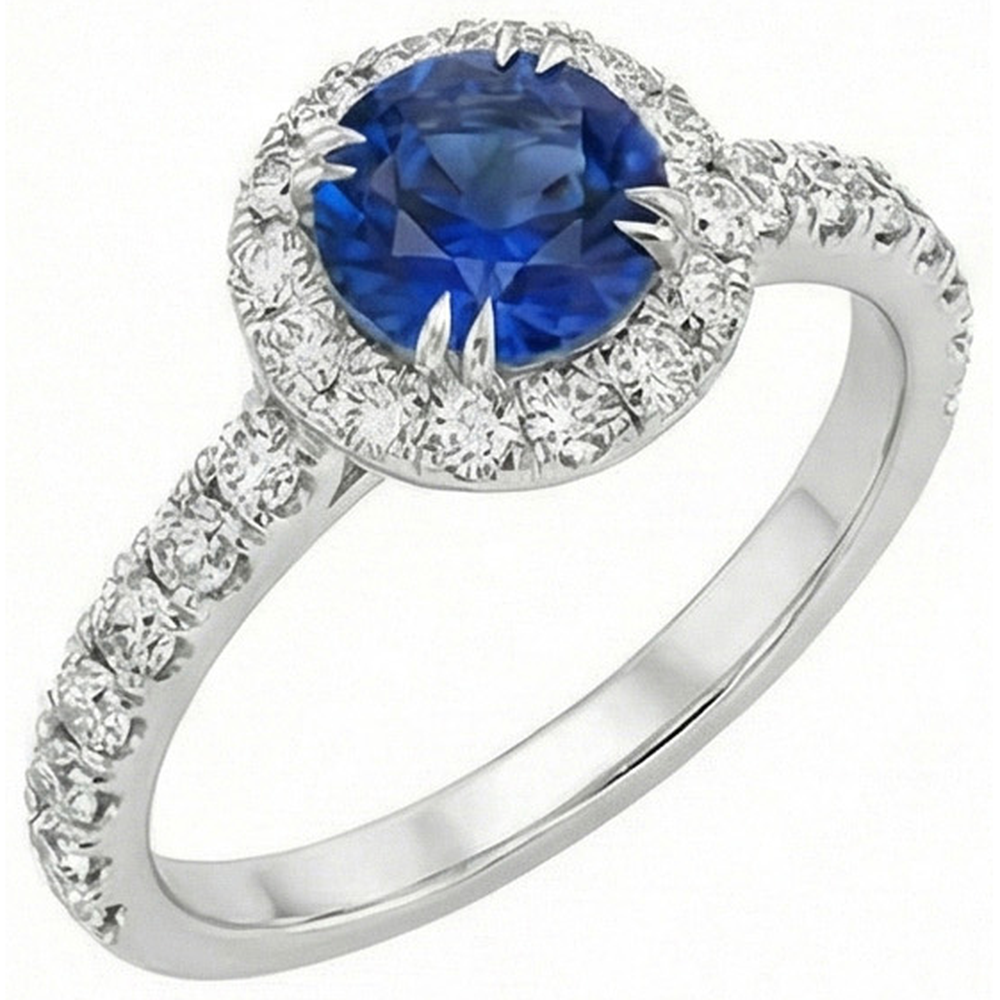 Round Natural Earth Mined Diamond ( Not Lab Grown ) Engagement Ring Halo Ceylon Sapphire Jewelry 3.50 Carats