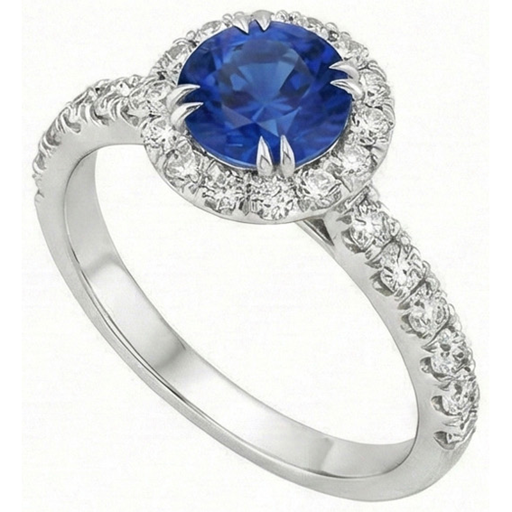 Round Natural Earth Mined Diamond ( Not Lab Grown ) Engagement Ring Halo Ceylon Sapphire Jewelry 3.50 Carats