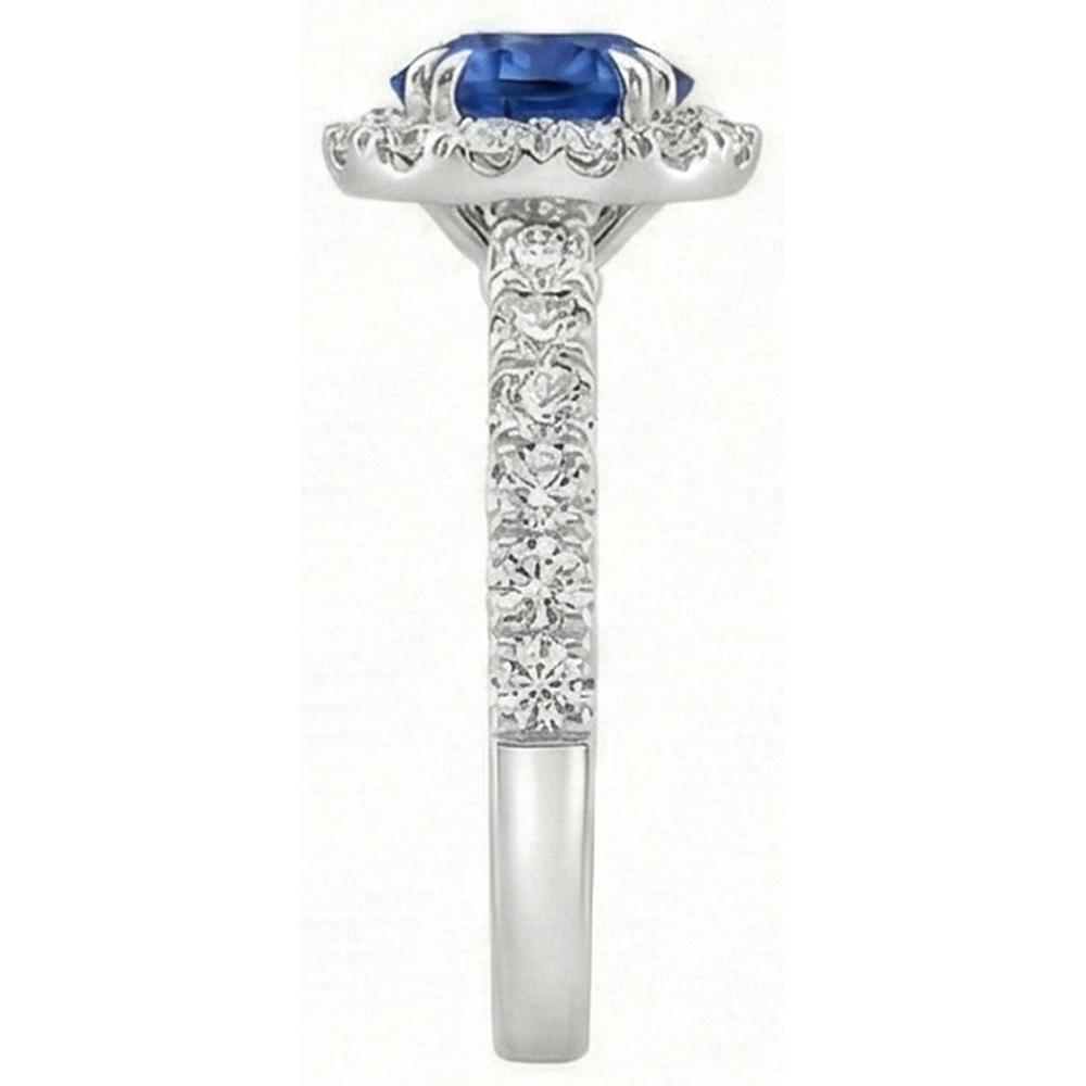 Round Natural Earth Mined Diamond ( Not Lab Grown ) Engagement Ring Halo Ceylon Sapphire Jewelry 3.50 Carats