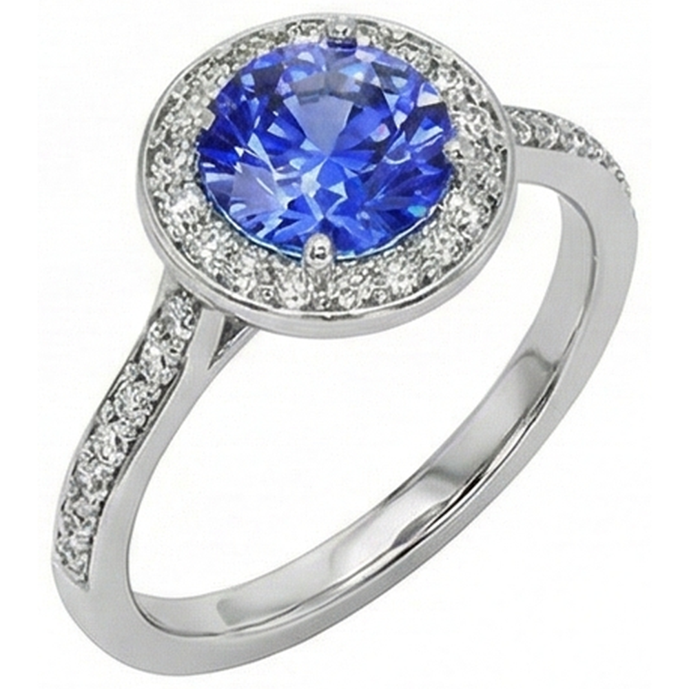 natural round sapphire 4ct ring close up detail
