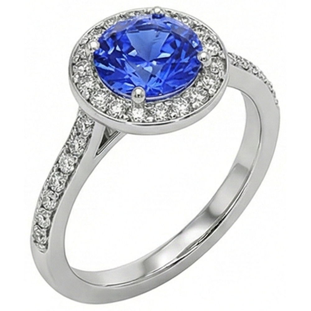 natural round sapphire 4ct ring on white background