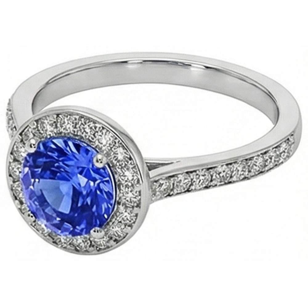natural round sapphire 4ct ring with diamond accents