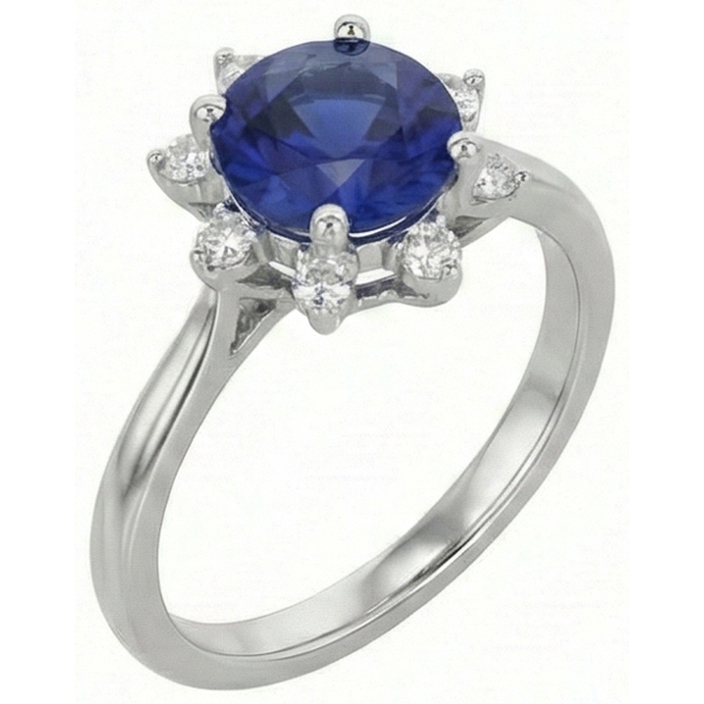natural round sapphire 3ct ring close up detail