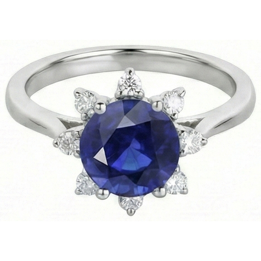 natural round sapphire 3ct ring front view