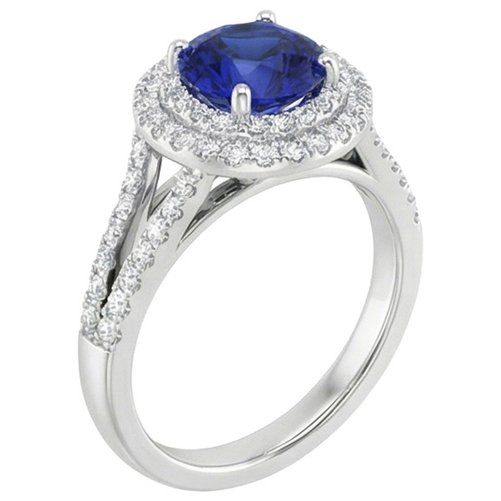 natural round sapphire 3.50ct ring close up detail