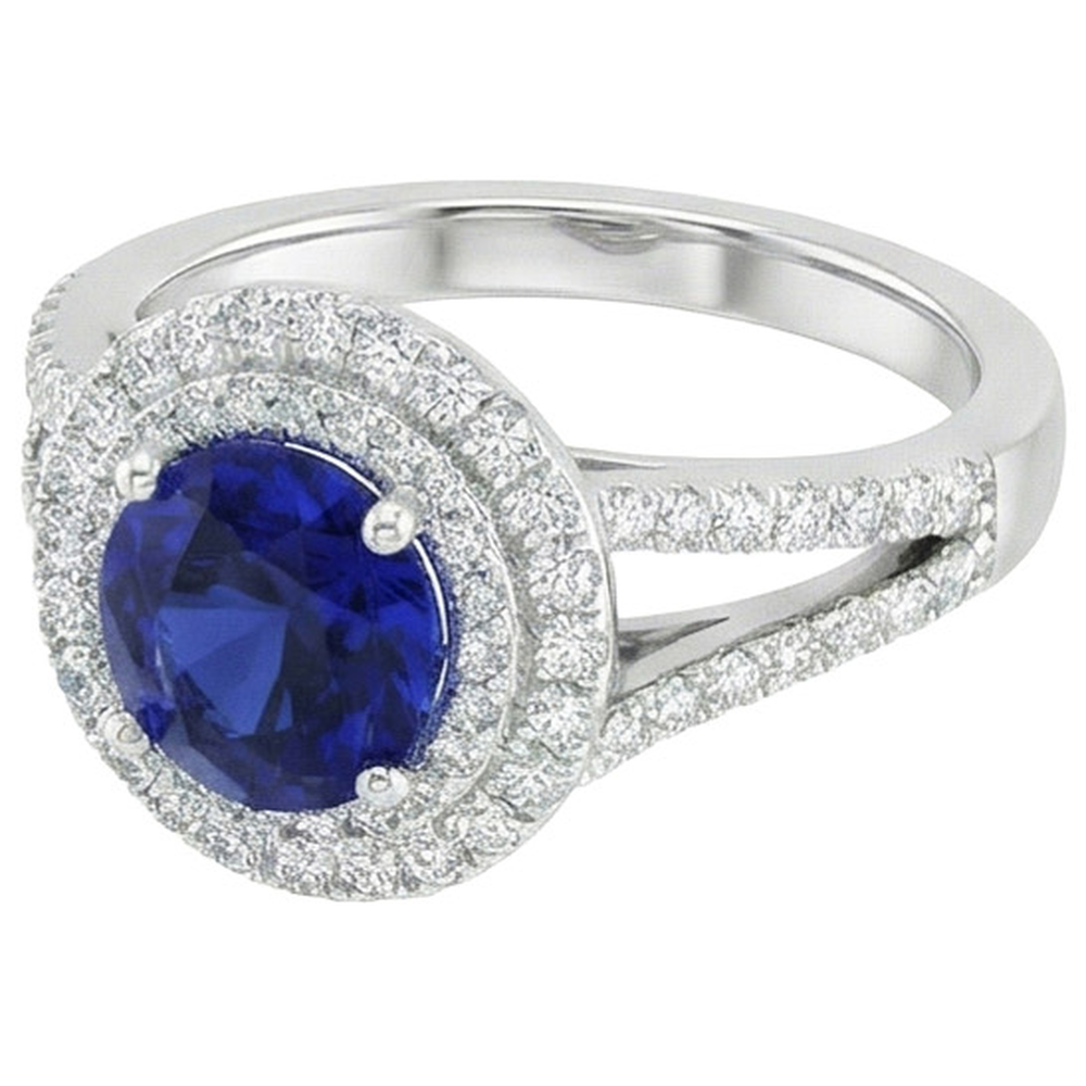 natural round sapphire 3.50ct ring front view