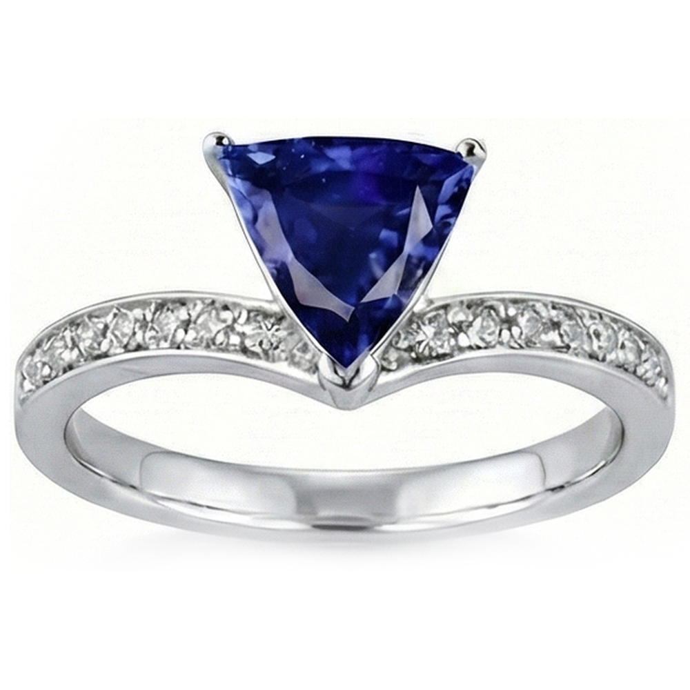 Round Natural Earth Mined Diamond ( Not Lab Grown ) Trillion Sapphire Ring Enhancer 2.50 Carats Gold 14K