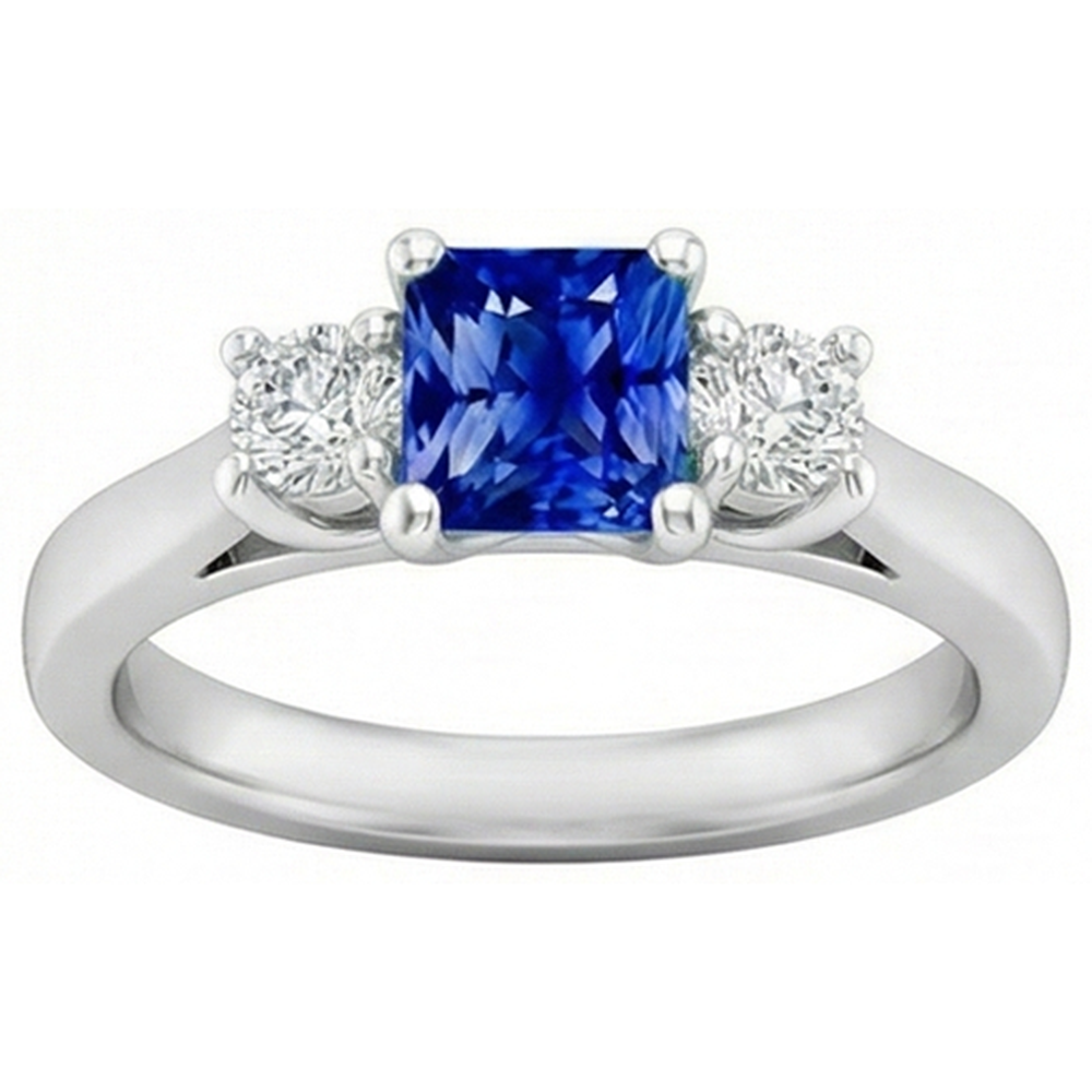 Round Natural Earth Mined Diamond ( Not Lab Grown ) Women's Ring 1.25 Carats Ceylon Sapphire U Prong Setting