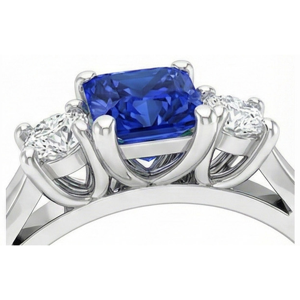 Round Natural Earth Mined Diamond ( Not Lab Grown ) Women's Ring 1.25 Carats Ceylon Sapphire U Prong Setting