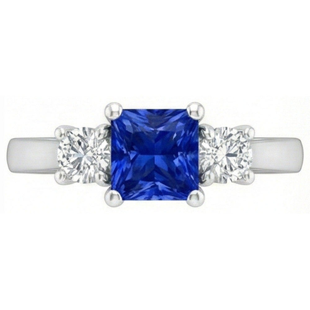 Round Natural Earth Mined Diamond ( Not Lab Grown ) Women's Ring 1.25 Carats Ceylon Sapphire U Prong Setting