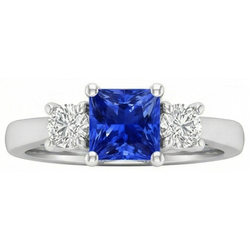 Round Natural Earth Mined Diamond ( Not Lab Grown ) Women's Ring 1.25 Carats Ceylon Sapphire U Prong Setting