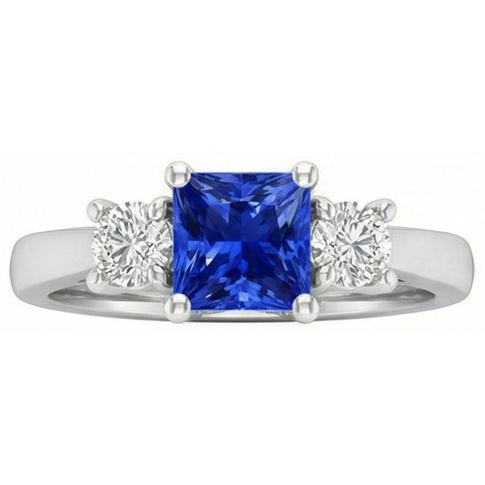 Round Natural Earth Mined Diamond ( Not Lab Grown ) Women's Ring 1.25 Carats Ceylon Sapphire U Prong Setting
