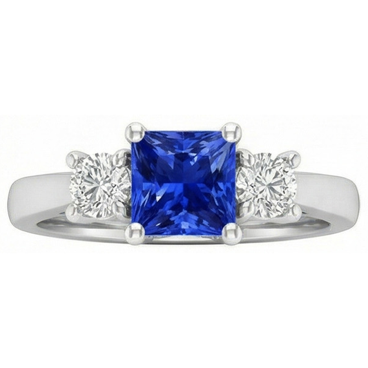 Round Natural Earth Mined Diamond ( Not Lab Grown ) Women's Ring 1.25 Carats Ceylon Sapphire U Prong Setting