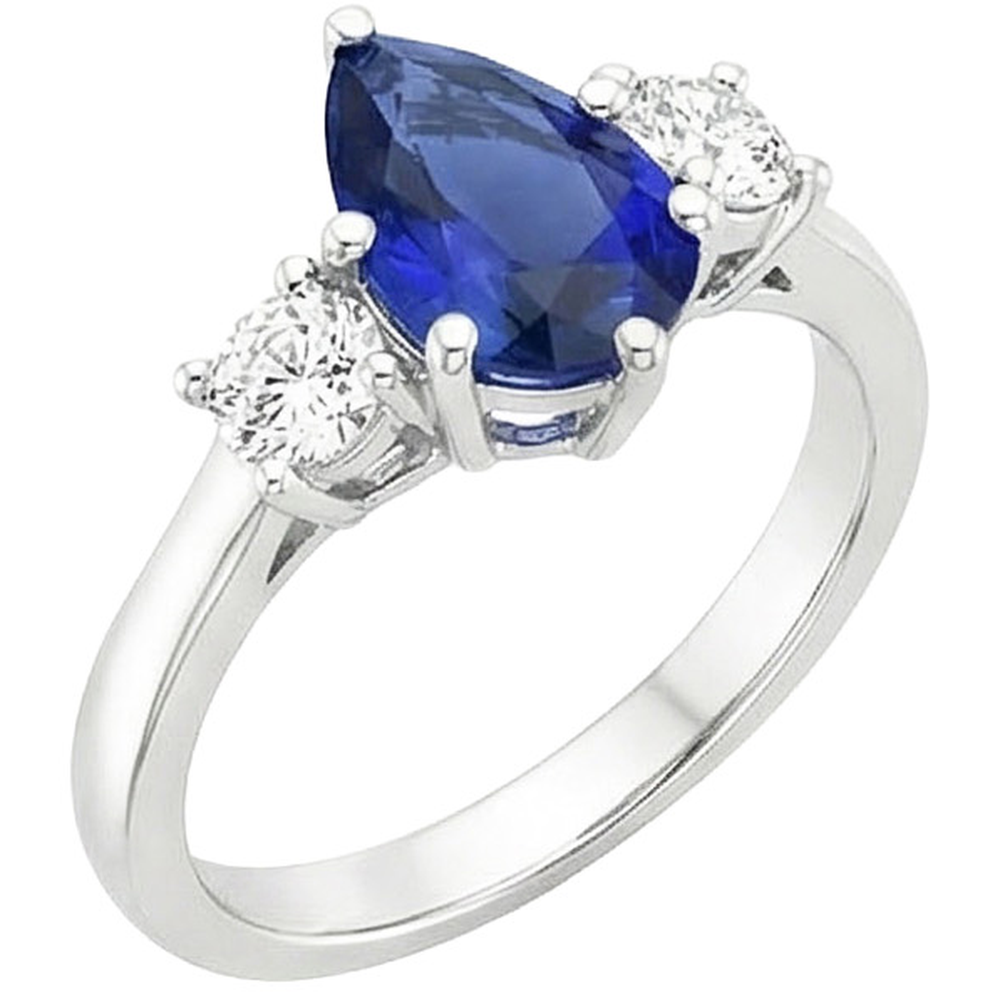 Round Natural Earth Mined Diamond ( Not Lab Grown ) 3 Stones Ring Pear Cut Ceylon Sapphire 3 Carats