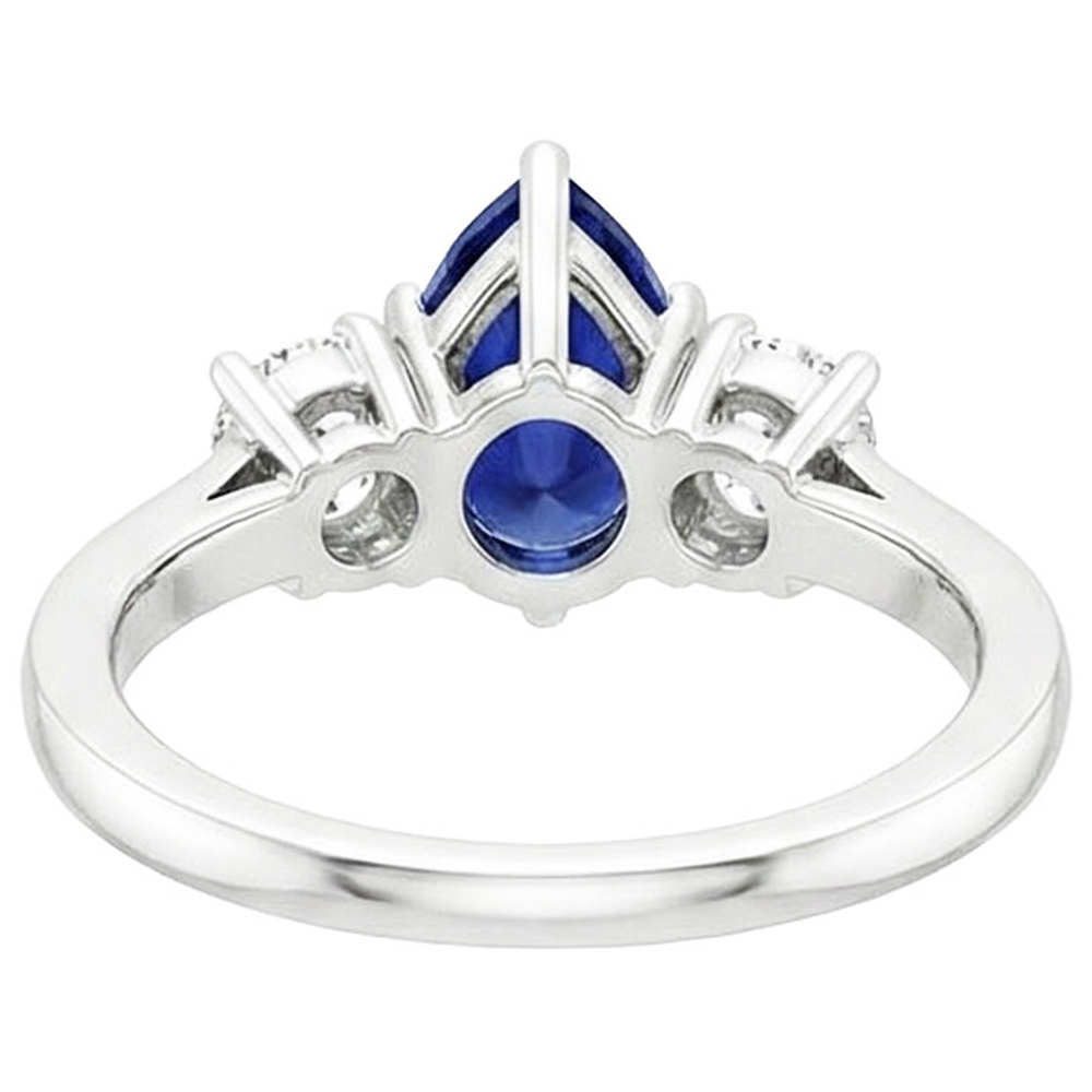 Round Natural Earth Mined Diamond ( Not Lab Grown ) 3 Stones Ring Pear Cut Ceylon Sapphire 3 Carats