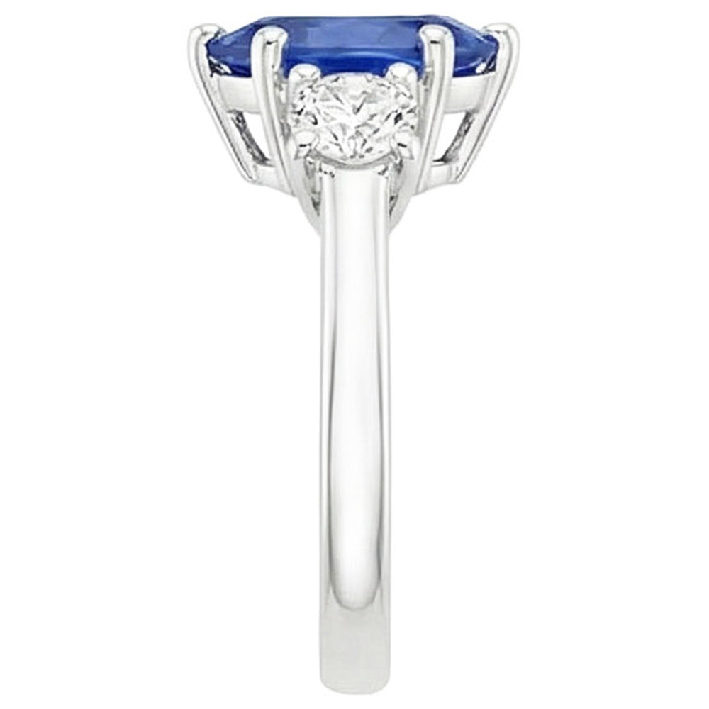 Round Natural Earth Mined Diamond ( Not Lab Grown ) 3 Stones Ring Pear Cut Ceylon Sapphire 3 Carats
