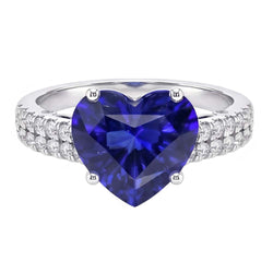 Round Natural Earth Mined Diamond ( Not Lab Grown ) And Ceylon Sapphire Engagement Ring 4.50 Carats Gold 14K
