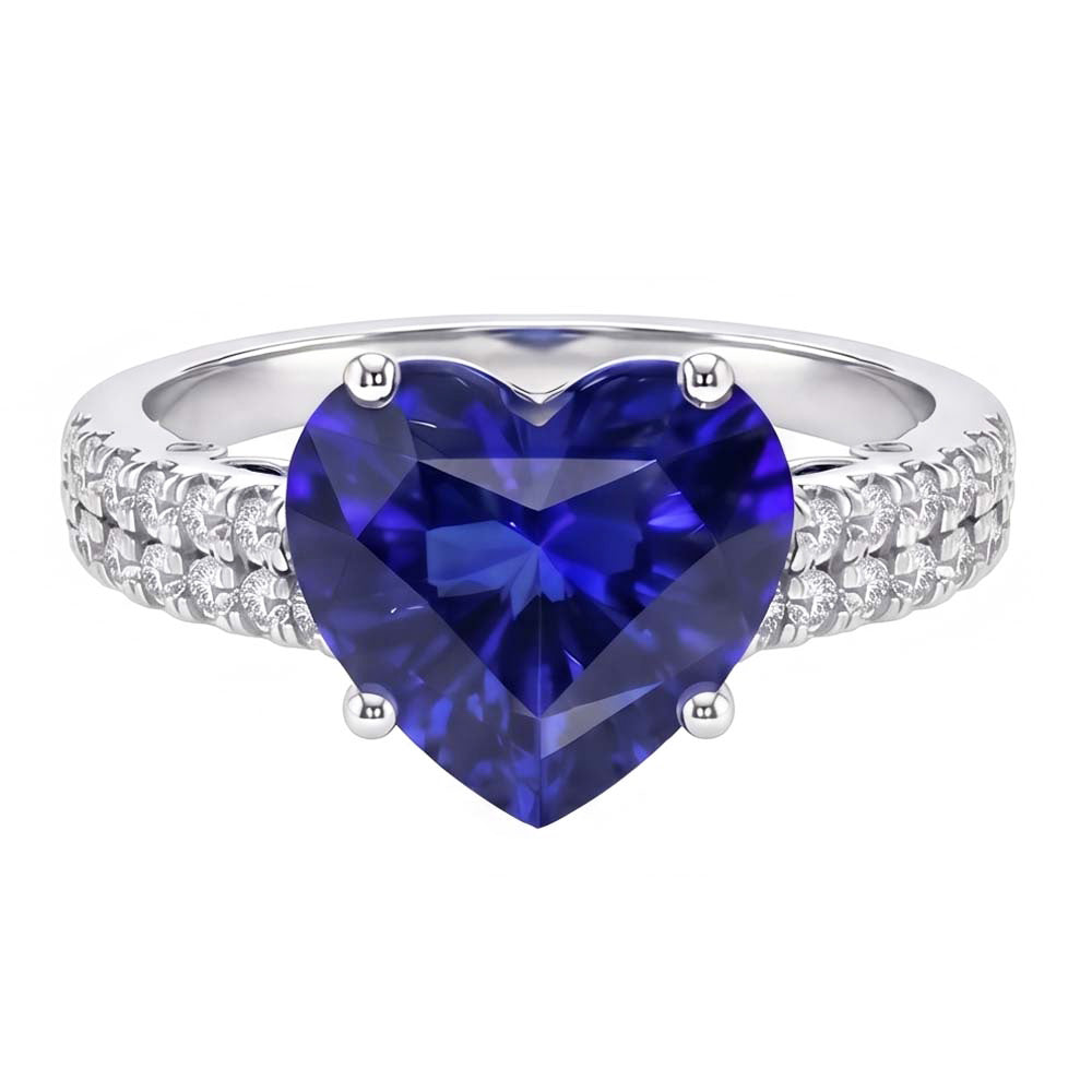 Round Natural Earth Mined Diamond ( Not Lab Grown ) And Ceylon Sapphire Engagement Ring 4.50 Carats Gold 14K