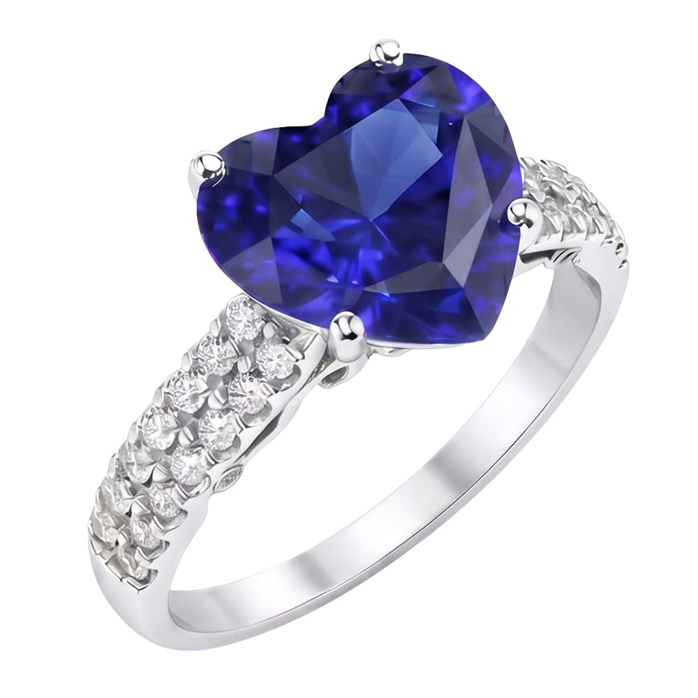 Round Natural Earth Mined Diamond ( Not Lab Grown ) And Ceylon Sapphire Engagement Ring 4.50 Carats Gold 14K