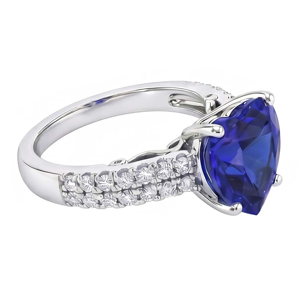 Round Natural Earth Mined Diamond ( Not Lab Grown ) And Ceylon Sapphire Engagement Ring 4.50 Carats Gold 14K