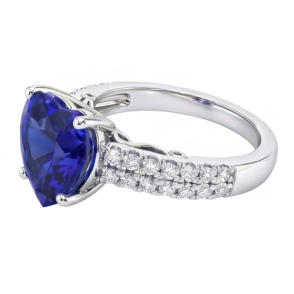 Round Natural Earth Mined Diamond ( Not Lab Grown ) And Ceylon Sapphire Engagement Ring 4.50 Carats Gold 14K