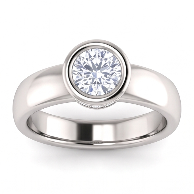 Round Natural Earth Mined Diamond ( Not Lab Grown ) Anniversary Ring 1.66 Carats Bezel and Prong Set