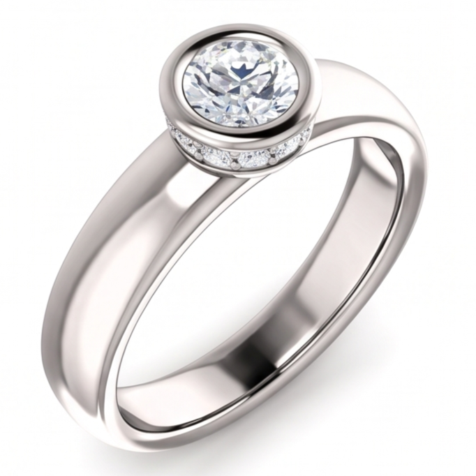 Round Natural Earth Mined Diamond ( Not Lab Grown ) Anniversary Ring 1.66 Carats Bezel and Prong Set