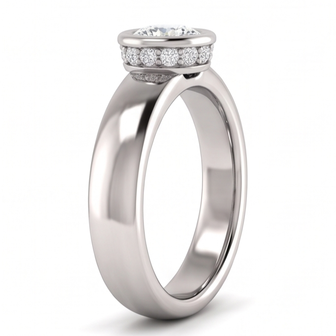 Round Natural Earth Mined Diamond ( Not Lab Grown ) Anniversary Ring 1.66 Carats Bezel and Prong Set