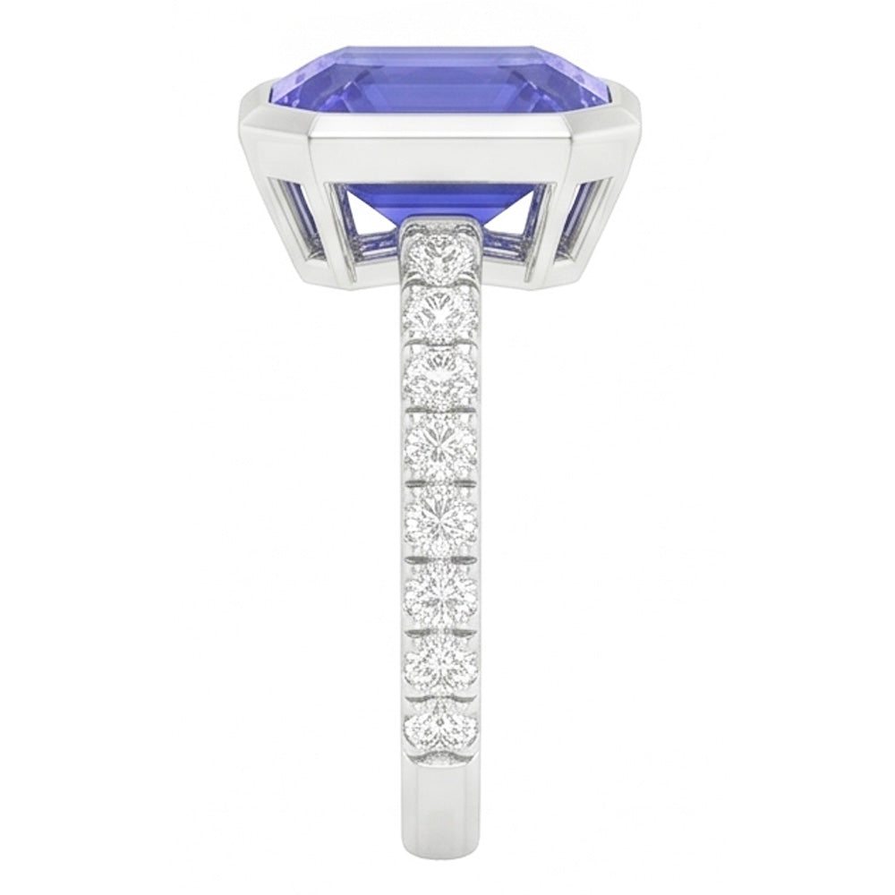 Round Natural Earth Mined Diamond ( Not Lab Grown ) Ceylon Sapphire Ring Bezel Set 4 Carats Pave ...