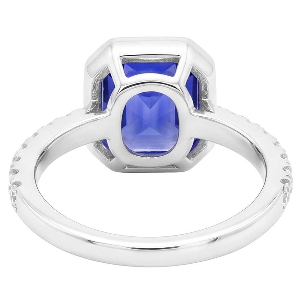 Round Natural Earth Mined Diamond ( Not Lab Grown ) Ceylon Sapphire Ring Bezel Set 4 Carats Pave ...