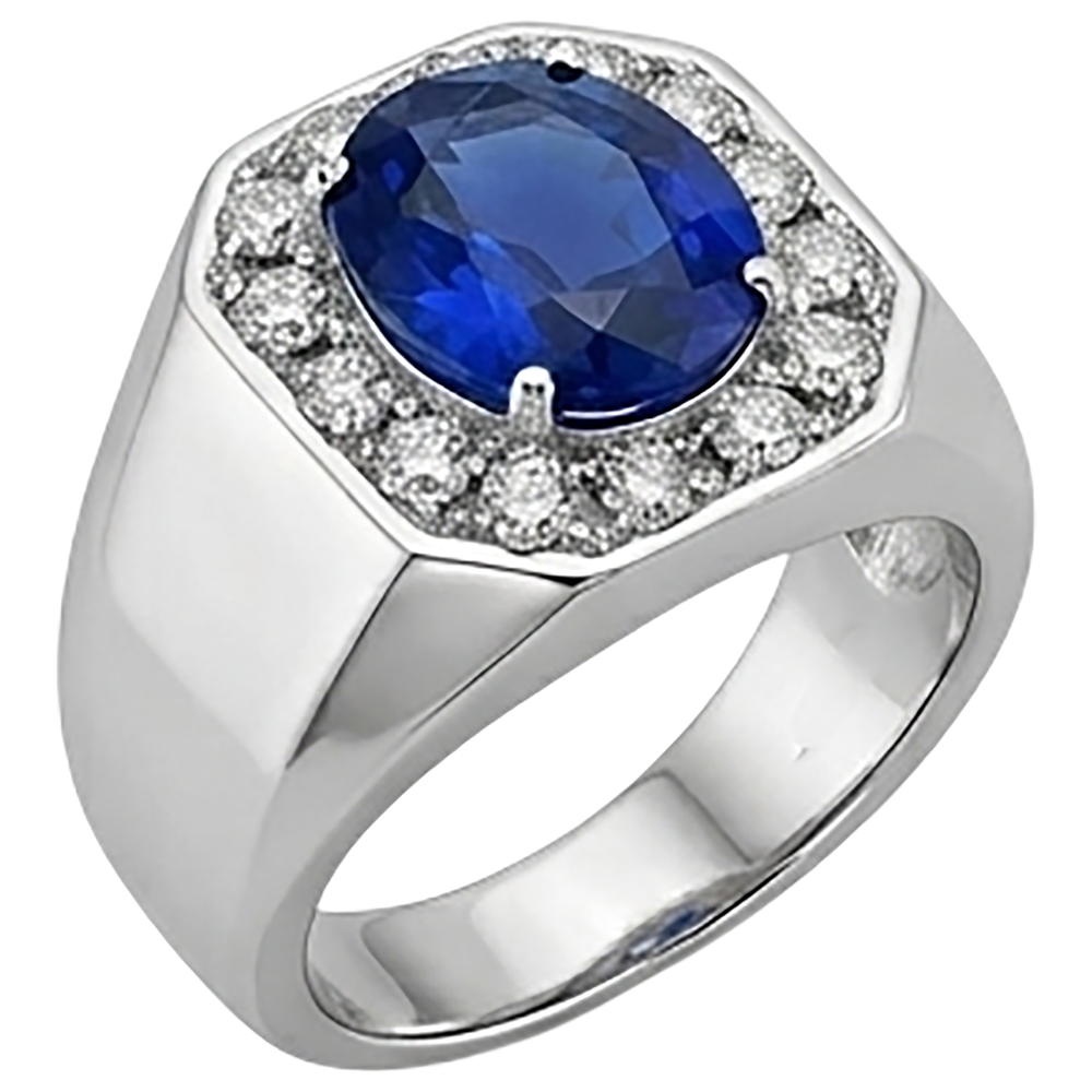 Round Natural Earth Mined Diamond ( Not Lab Grown ) Halo Oval Sapphire Ring Gold Men's Jewelry 3.50 Carats