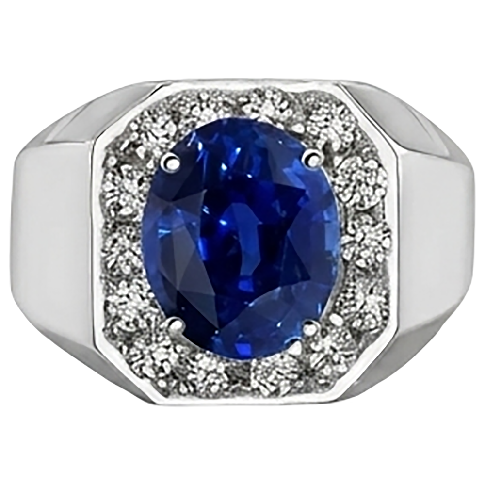 Round Natural Earth Mined Diamond ( Not Lab Grown ) Halo Oval Sapphire Ring Gold Men's Jewelry 3.50 Carats