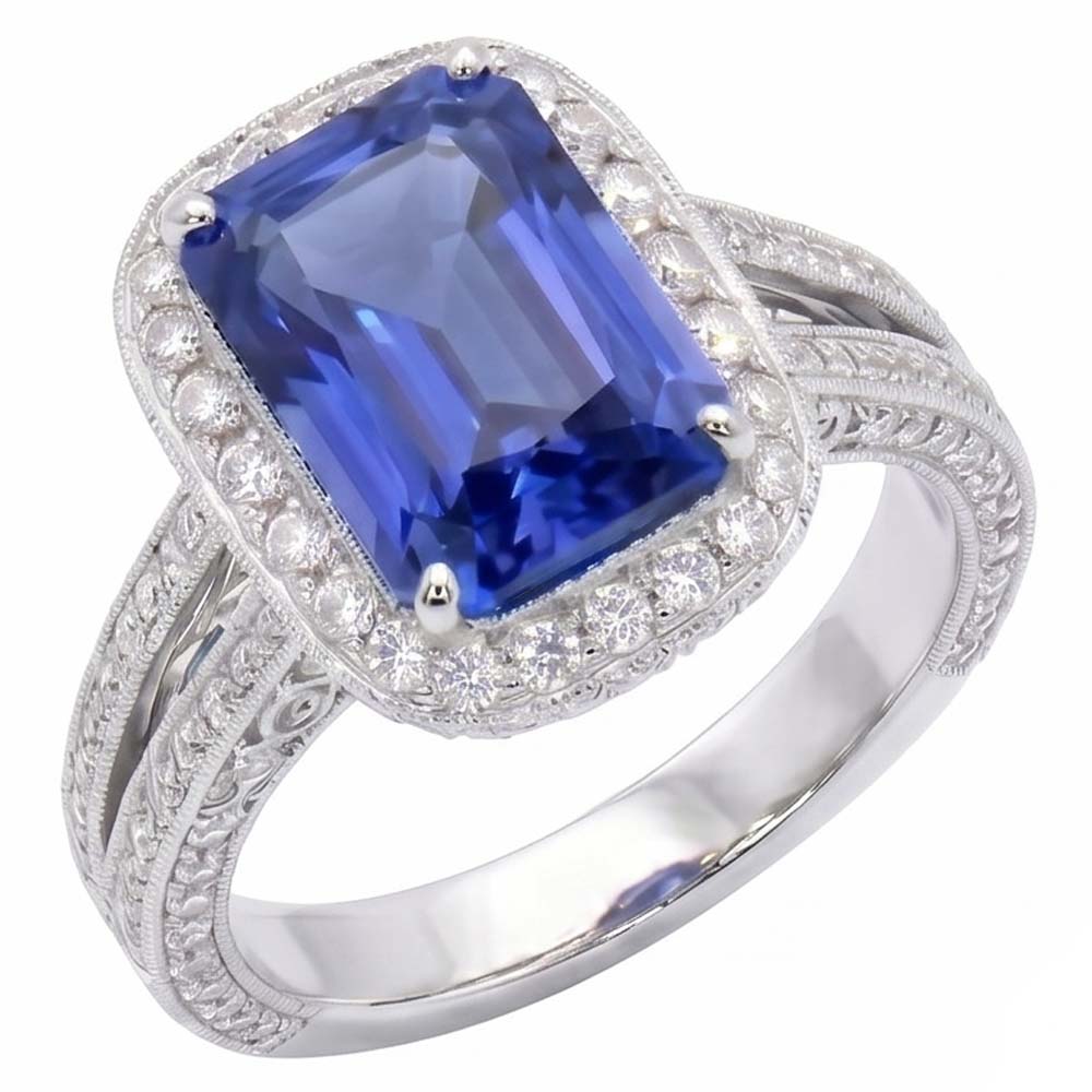 natural round sapphire 5ct ring front view