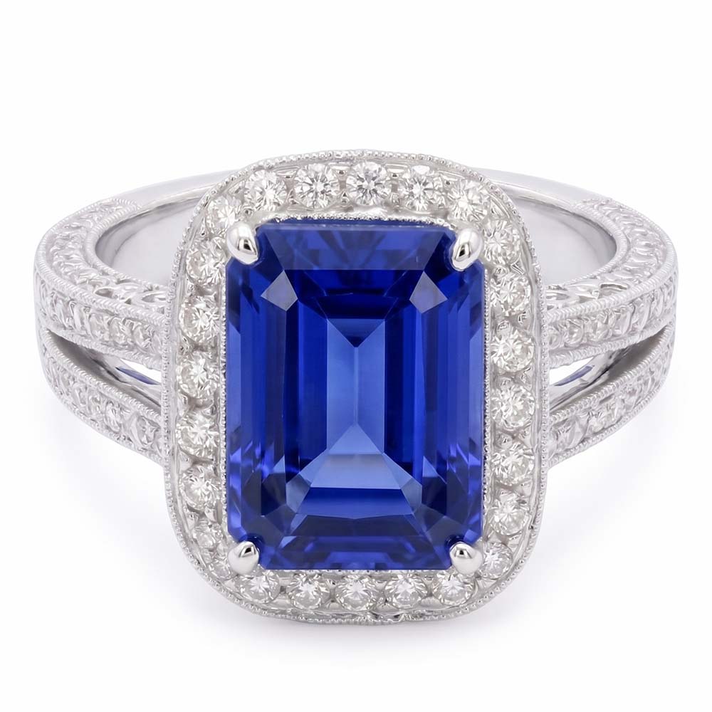 natural round sapphire 5ct ring side angle