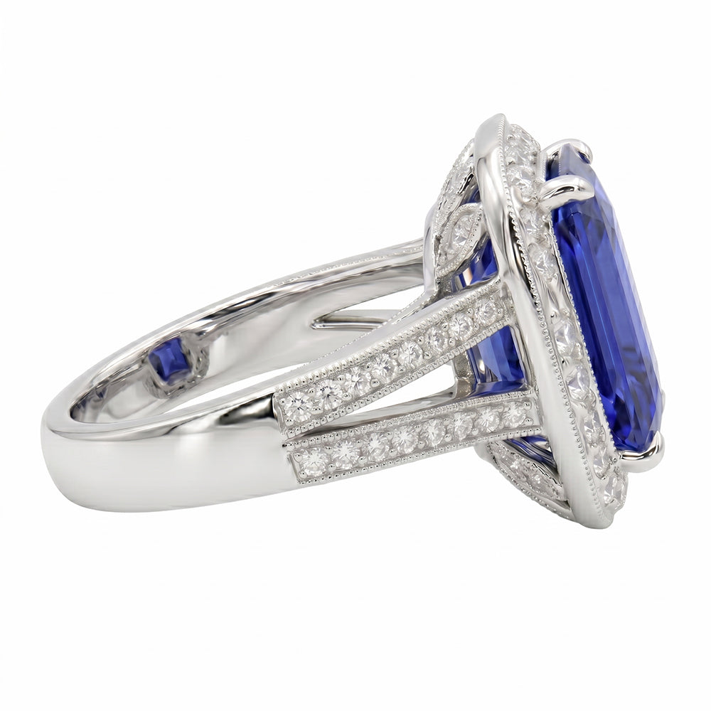 natural round sapphire 5ct ring profile view