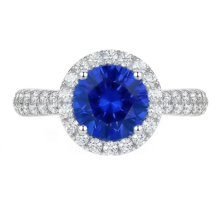 natural round sapphire 3ct ring front view