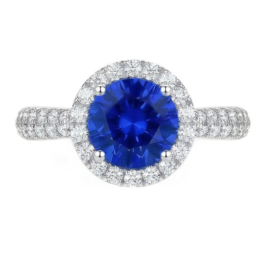 natural round sapphire 3ct ring front view