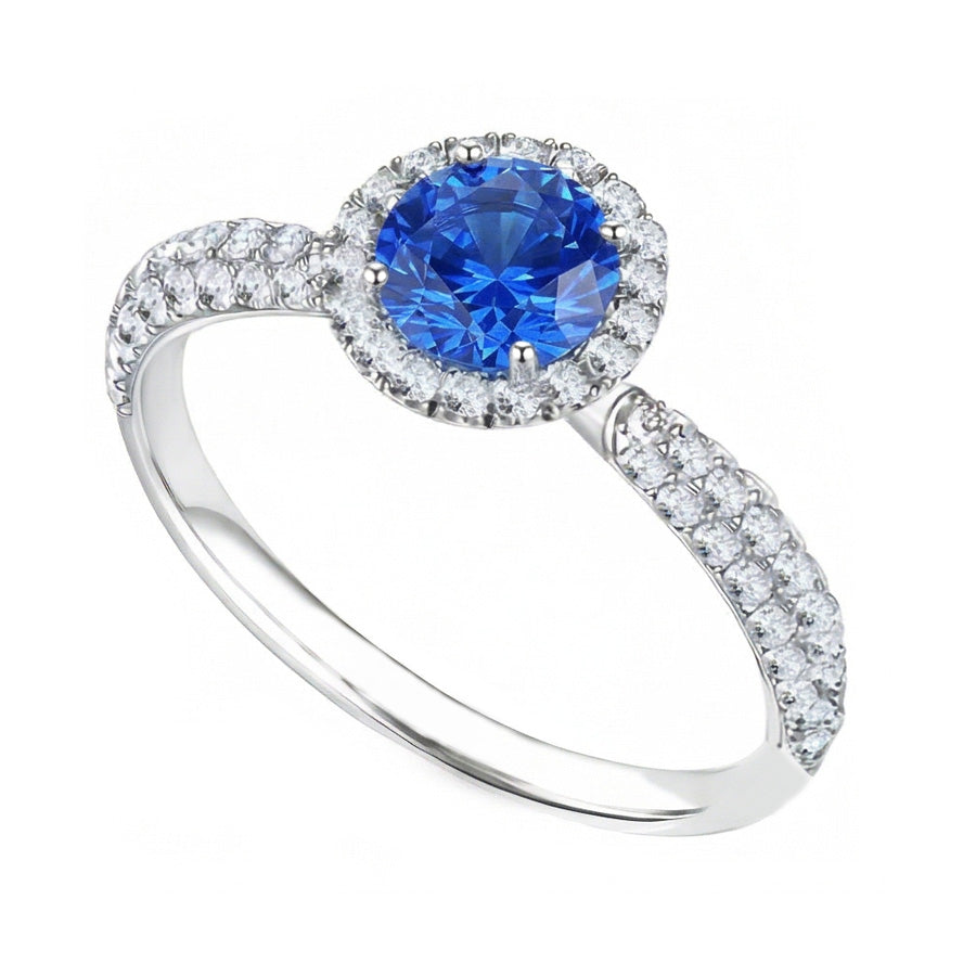 natural round sapphire 3ct ring close up detail