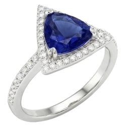 Round Natural Earth Mined Diamond ( Not Lab Grown ) Halo Trillion Sapphire Ring 1.50 Carats Ladies Jewelry