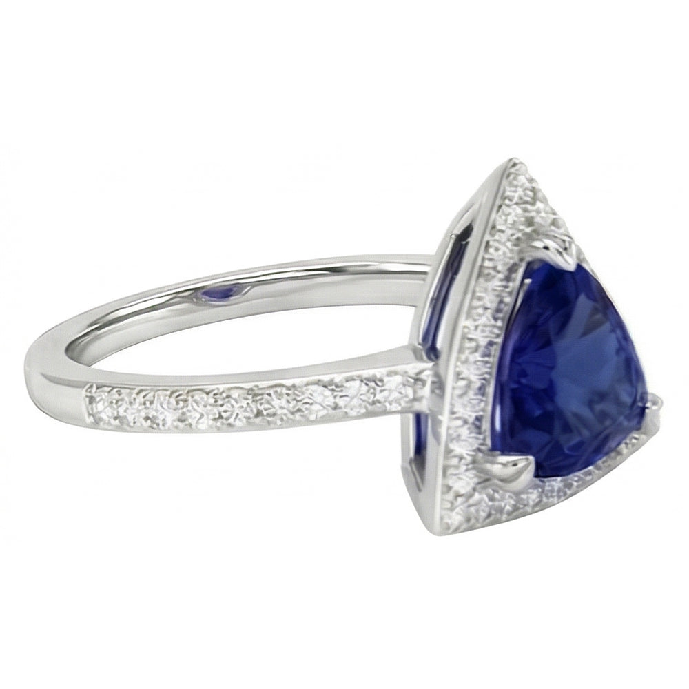 Round Natural Earth Mined Diamond ( Not Lab Grown ) Halo Trillion Sapphire Ring 1.50 Carats Ladies Jewelry