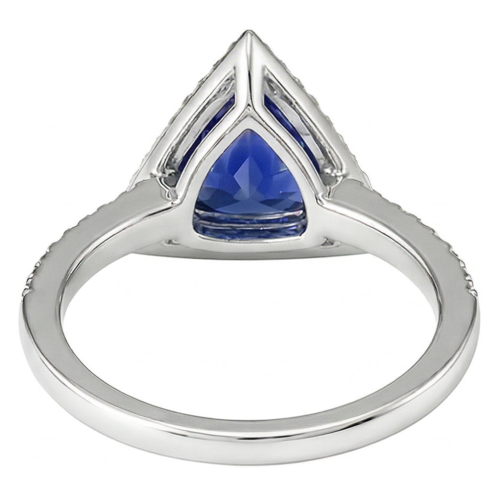 Round Natural Earth Mined Diamond ( Not Lab Grown ) Halo Trillion Sapphire Ring 1.50 Carats Ladies Jewelry
