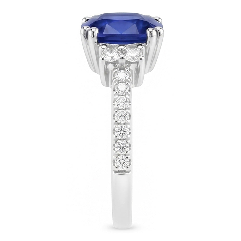 Round Natural Earth Mined Diamond ( Not Lab Grown ) Ring Cushion Ceylon Sapphire Gemstone 4.50 Carats Gold
