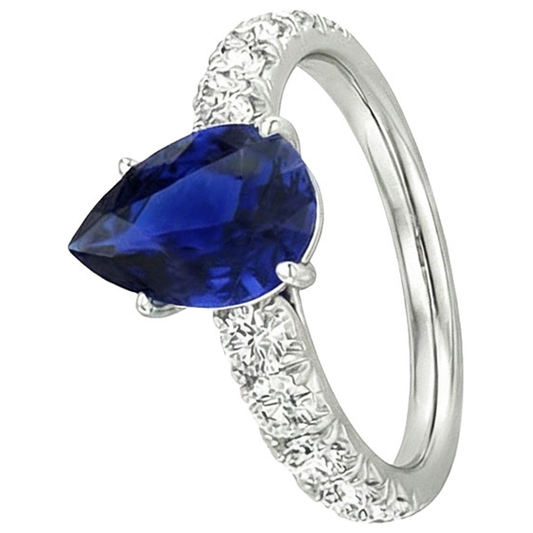 Round Natural Earth Mined Diamond ( Not Lab Grown ) Ring Jewelry Pear Shaped Sri Lankan Sapphire 4.50 Carats