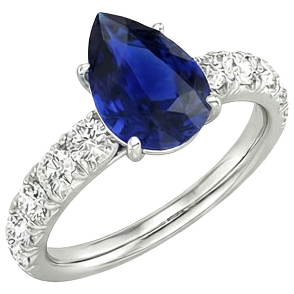 Round Natural Earth Mined Diamond ( Not Lab Grown ) Ring Jewelry Pear Shaped Sri Lankan Sapphire 4.50 Carats
