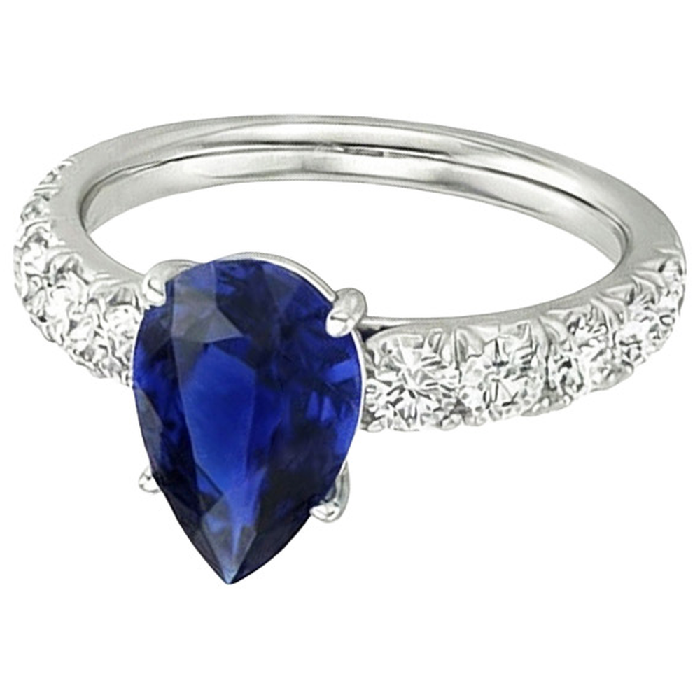 Round Natural Earth Mined Diamond ( Not Lab Grown ) Ring Jewelry Pear Shaped Sri Lankan Sapphire 4.50 Carats