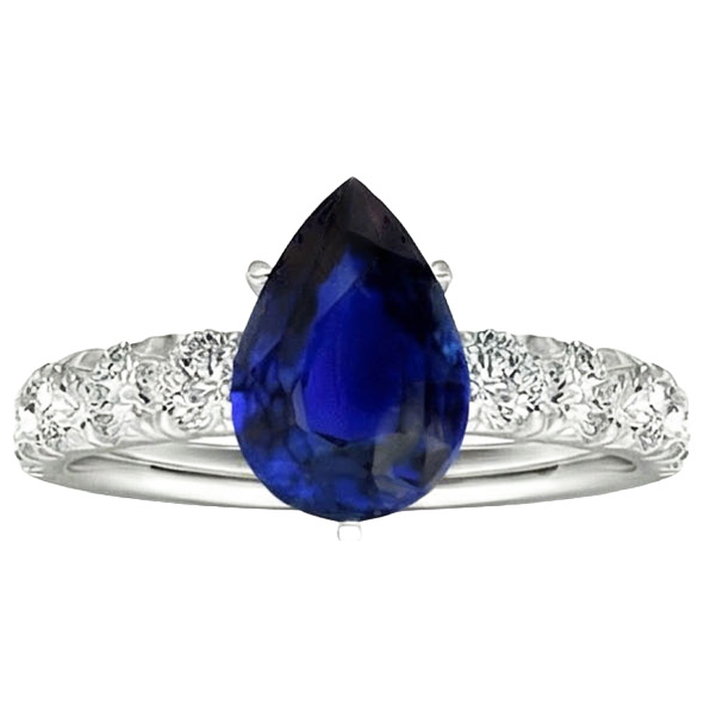 Round Natural Earth Mined Diamond ( Not Lab Grown ) Ring Jewelry Pear Shaped Sri Lankan Sapphire 4.50 Carats
