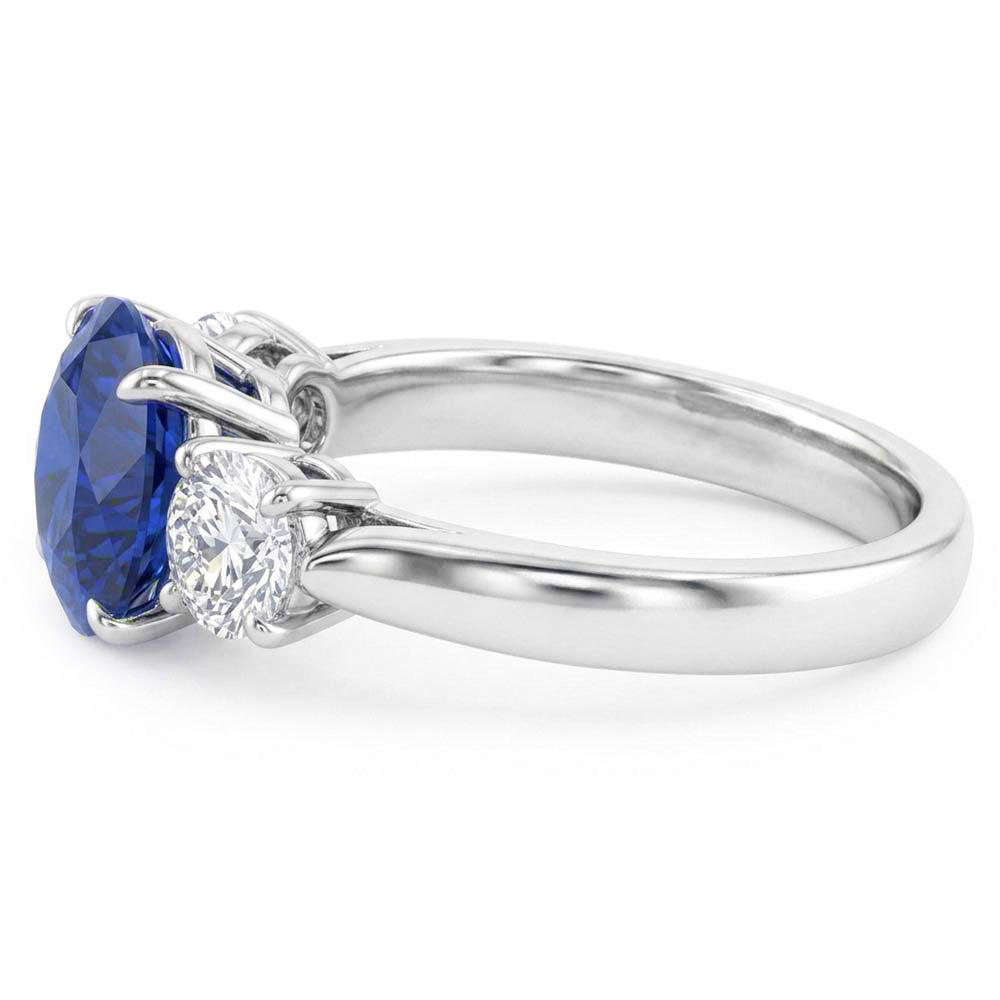 Round Natural Earth Mined Diamond ( Not Lab Grown ) Three Stone Blue Sapphire Ring 2.25 Carats