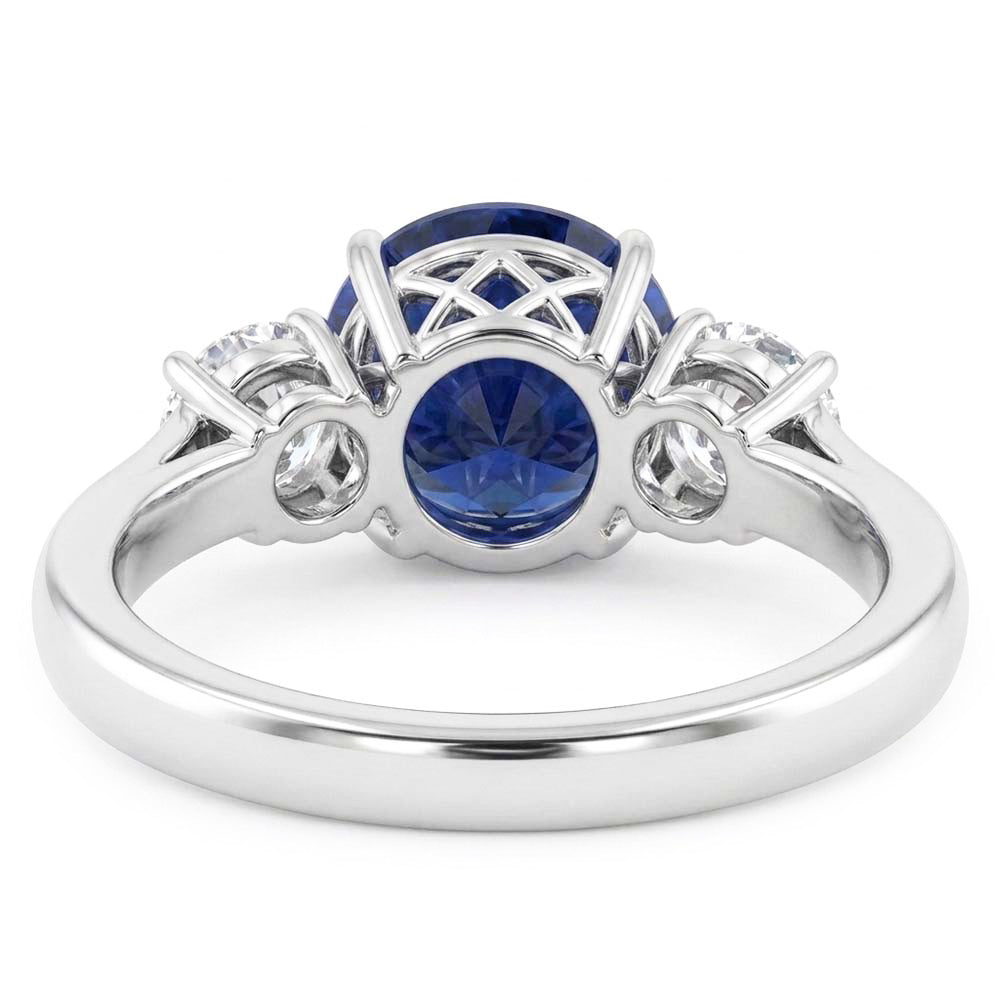 Round Natural Earth Mined Diamond ( Not Lab Grown ) Three Stone Blue Sapphire Ring 2.25 Carats