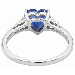 Round Natural Earth Mined Diamond ( Not Lab Grown ) Three Stone Ring Heart Sri Lankan Sapphire 1.75 Carats